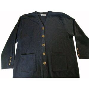 Vintage San Remo Black Cardigan Sweater Size XL V Neck Signature Button Classic